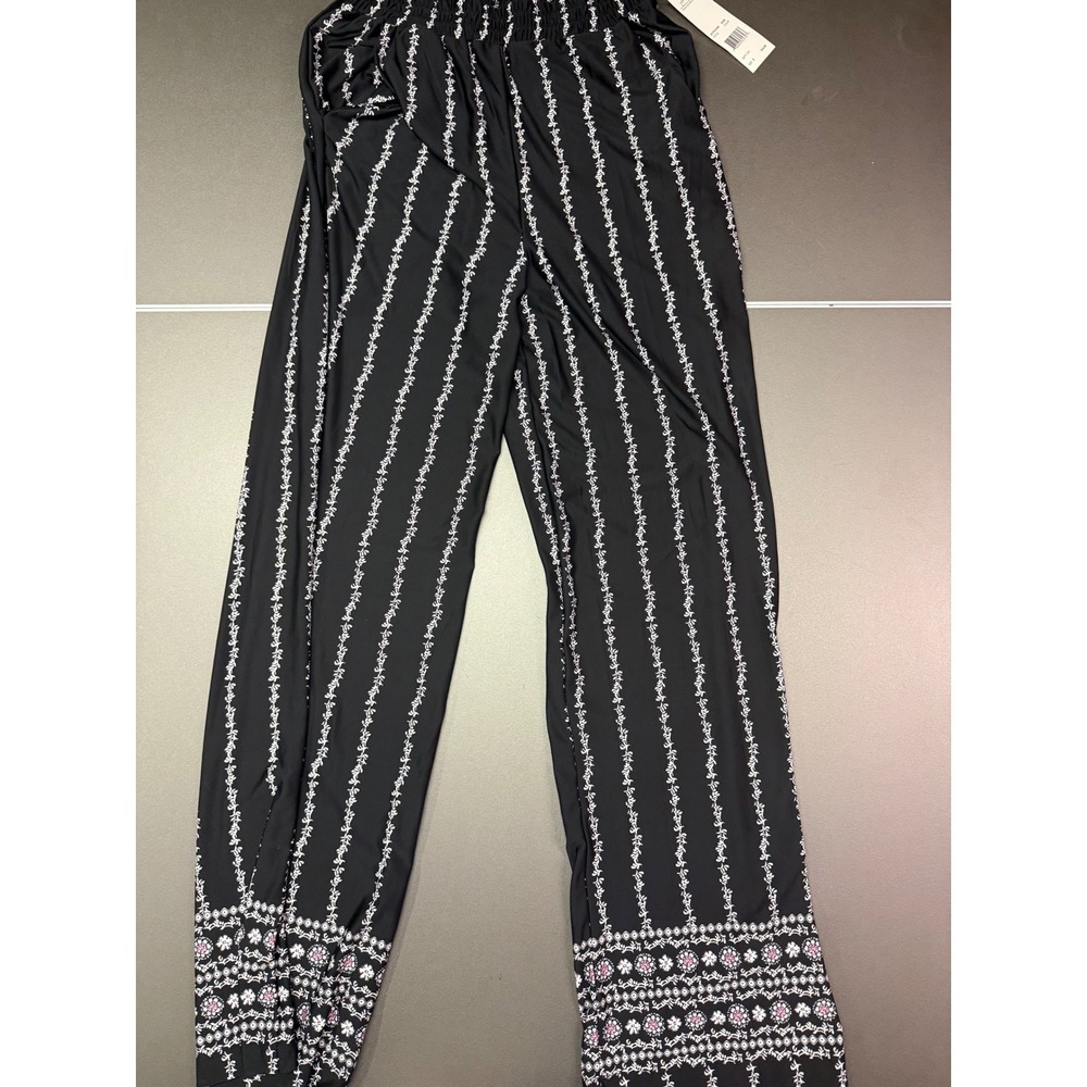 NY Collection Womens Black Floral Print Wide Leg Elastic Waist Pants ITP0340B S